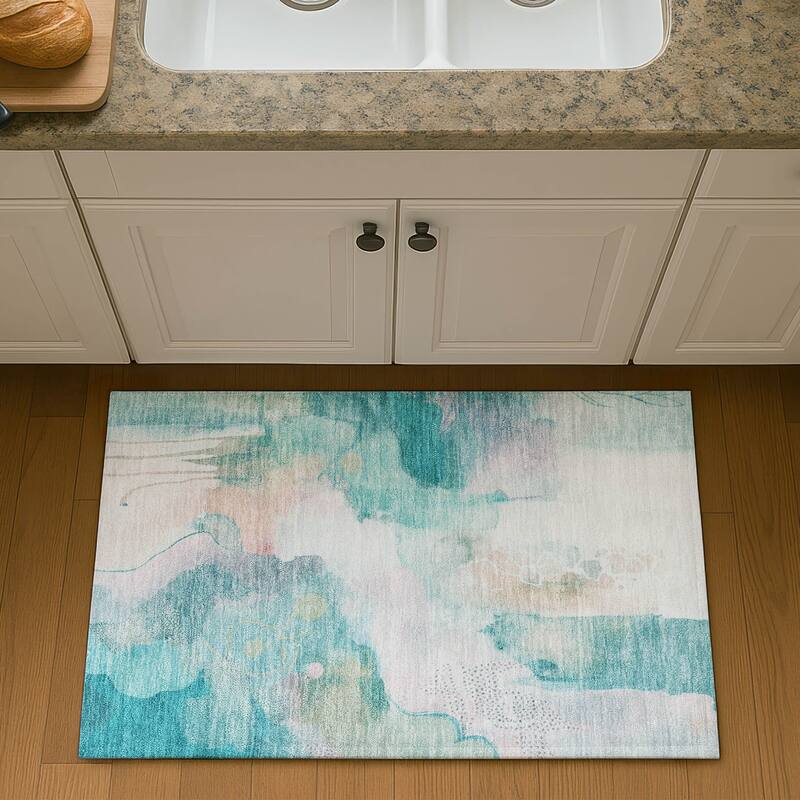 Premium Washable Super Soft Abstract Contemporary Mayfield Rug - Turquoise - 1'8" x 2'6"