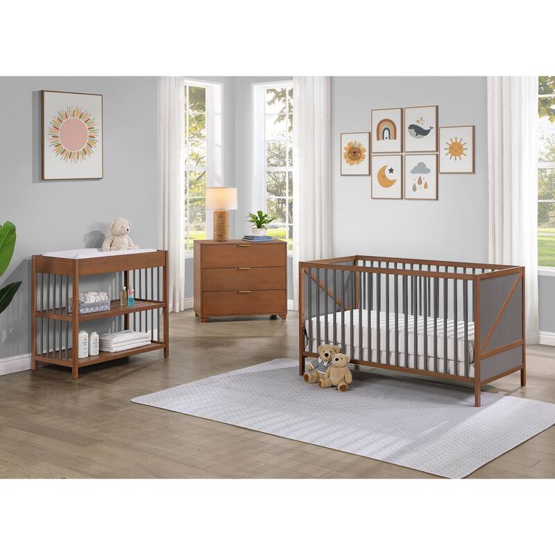 Pixie Zen 3-in-1 Crib in Walnut/Charcoal - Walnut Brown - Walnut Brown