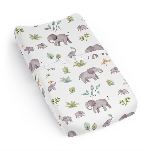 slide 2 of 6, Sweet Jojo Designs Watercolor Elephants Boy Girl Gender Neutral Changing Pad Cover Sheet Green Grey Jungle Safari Palm Trees