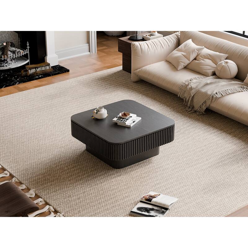 31.5" Square Coffee Table with Storage, Modern Solid Wood Veneer Accent Table