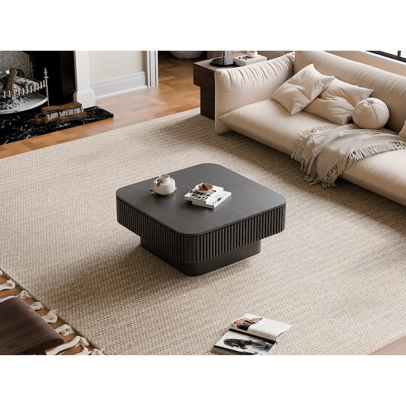 Modern 31.5" Square Coffee Table with Storage Solid Wood Veneered Accent Table for Living Room or Bedroom