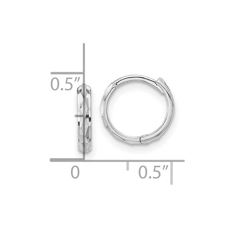 Curata 14k White Gold Girls Hinged Sparkle Cut 10x1.96mm Huggies Hoop Earrings