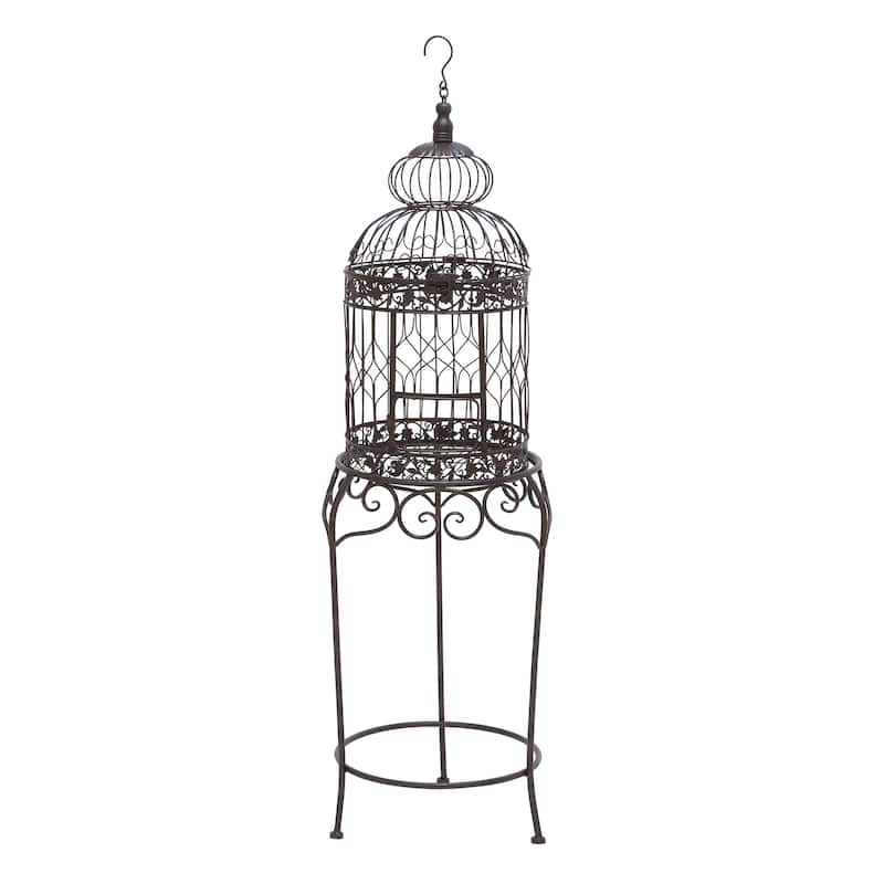 Metal Indoor Outdoor On Removable Stand Birdcage with Latch Lock Closure and Top Hook - Black - Roche River Decor