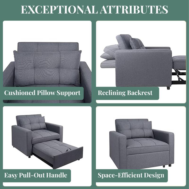 3-in-1 Convertible Recliner Chair Bed – Modern Upholstered Sleeper Sofa, Foldable Lounge Chair for Small Spaces