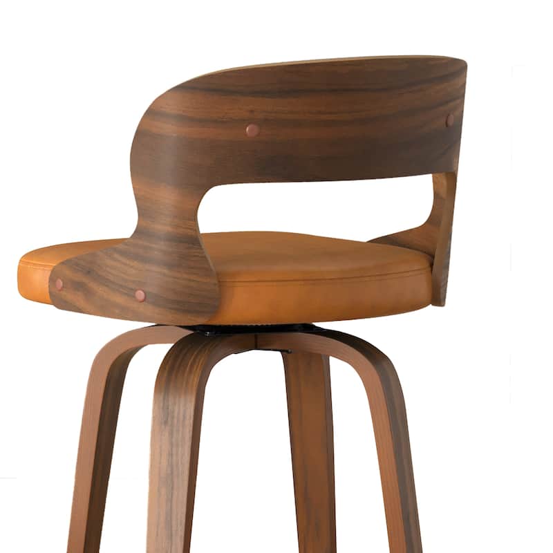 26.in Modern Set of 2 Leather Bar Stool Swivel Upholstered Hollow Back Counter Height Barstool with Wood Frame