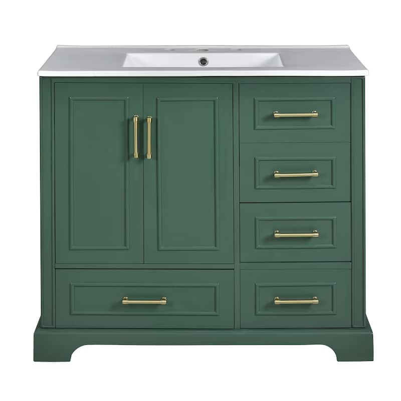 Bathroom Vanity with Resin Sink, Bathroom Vanity Set with 4 Drawers, Bathroom Storage Cabinet with 2 Soft Close Doors