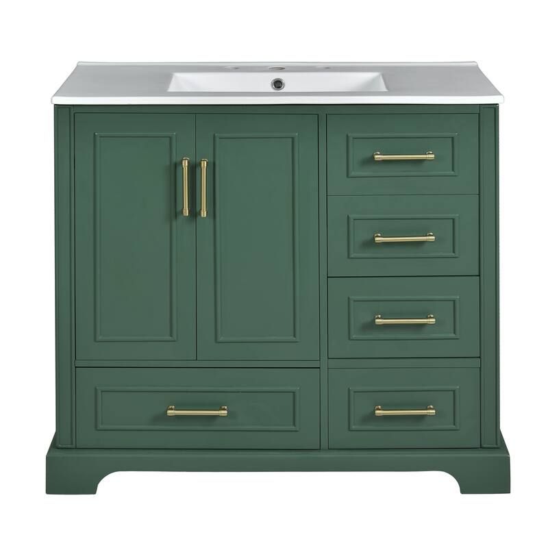 GDFStudio - Altair Wood & Ceramic 36" Traditional Bathroom Vanity with Sink, 2 Soft-Close Doors & 4 Drawers