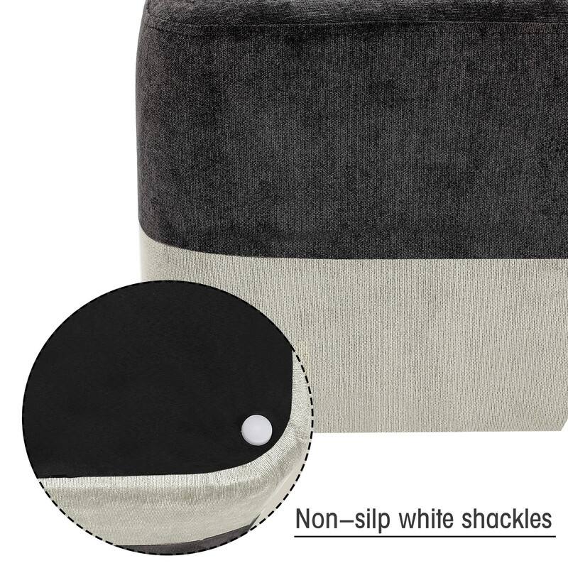 Adeco Square Fabric Ottoman Two-Color Stitching Footrest Stool