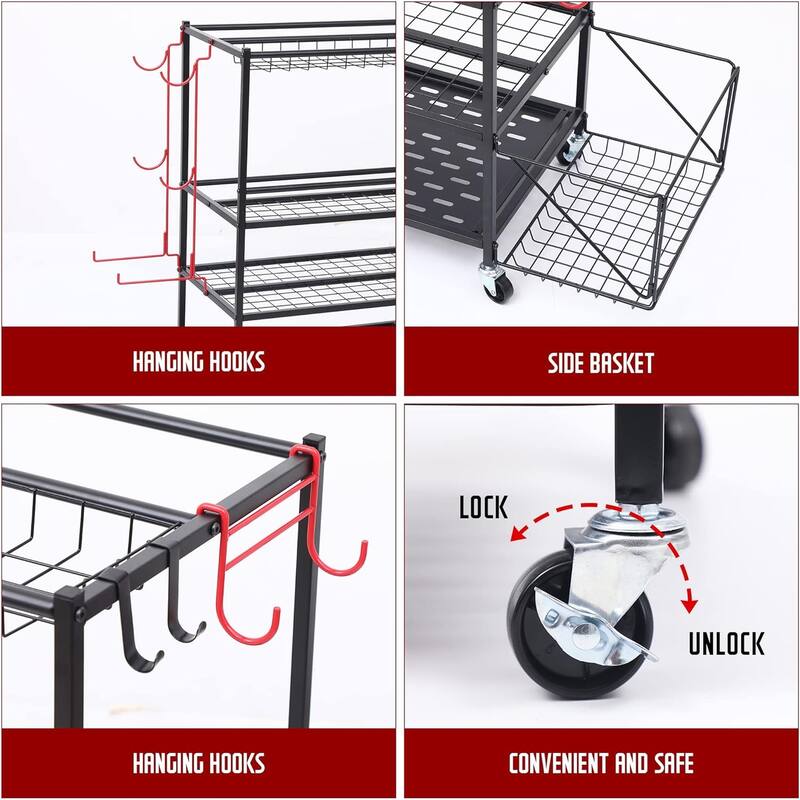 Outdoor Toy Storage, Garage Organization, Sports Equipment Organizer, Yoga Mat Storage with Hooks and Basket