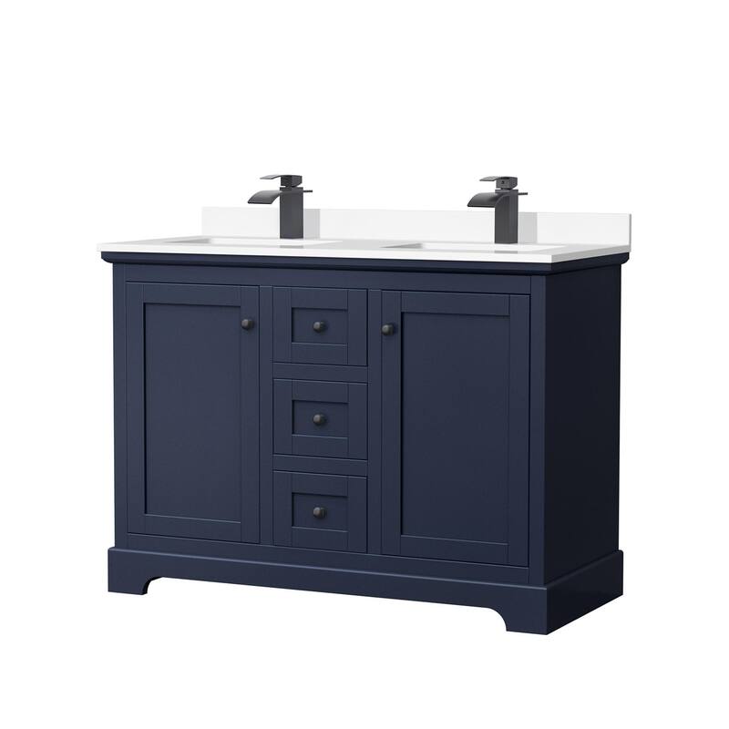 Wyndham Collection Avery 48" Free Standing Double Basin Vanity Set - Dark Blue / White Cultured Marble Top / Matte
