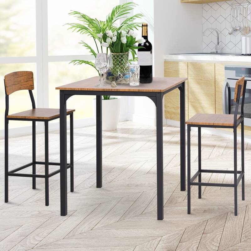 HOMCOM 3 PCs Modern Counter Height Dining Table Set with 2 Matching Stools Foorest Steel Legs