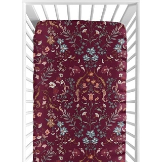 Sweet Jojo Designs Boho Wildflower Vintage Floral Girl Fitted Crib Sheet Red Rust Teal Botanical Garden Bohemian Farmhouse Indie