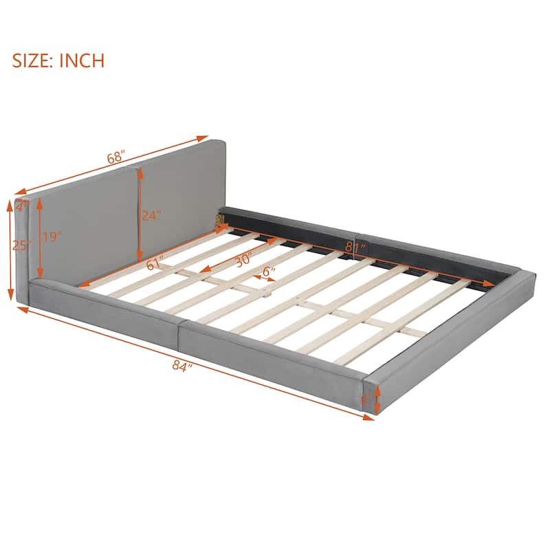 Elegant Queen Velvet Platform Bed, Grounded Design with Strong MDF Frame