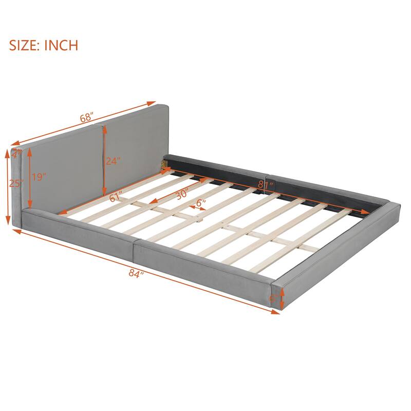 Queen Size Upholstered Bed with Velvet Fabric