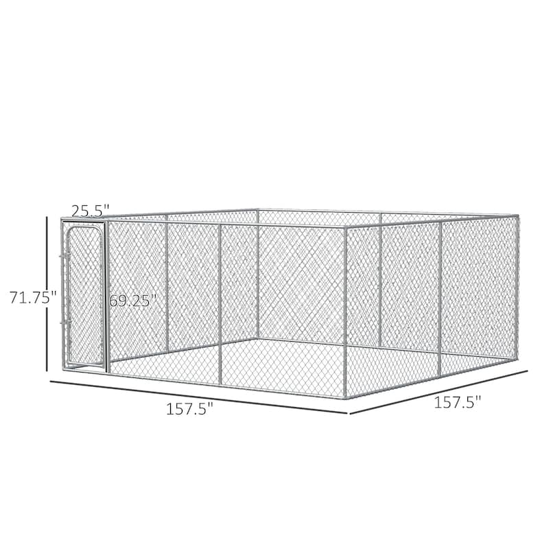 PawHut Outdoor Dog Kennel Galvanized Chain Link Fence Heavy Duty Pet Run House Chicken Coop with Secure Lock Mesh Sidewalls