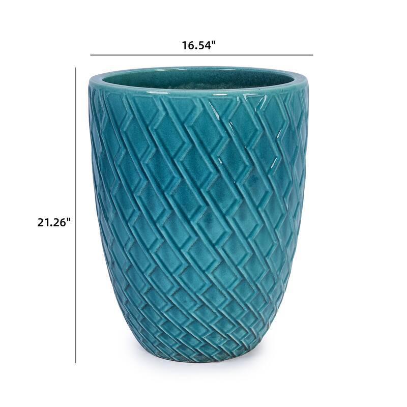 Elegant Ceramic Pot with Diamond Pattern for Indoor-Outdoor Plants