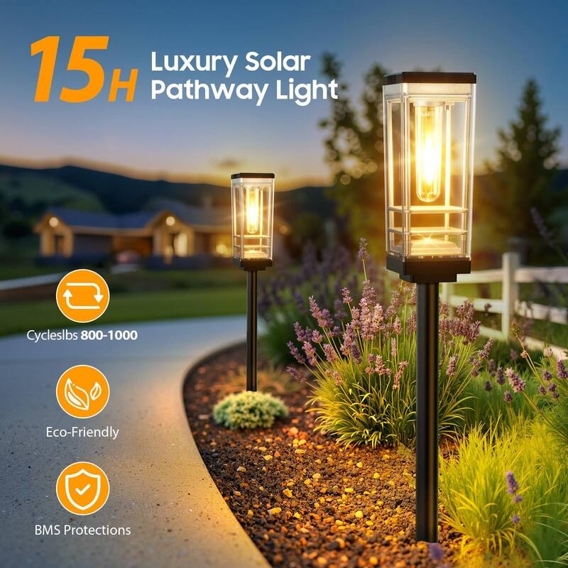 6-Pack Solar Path Lights - 15H Bright LED, Waterproof, Tall Design