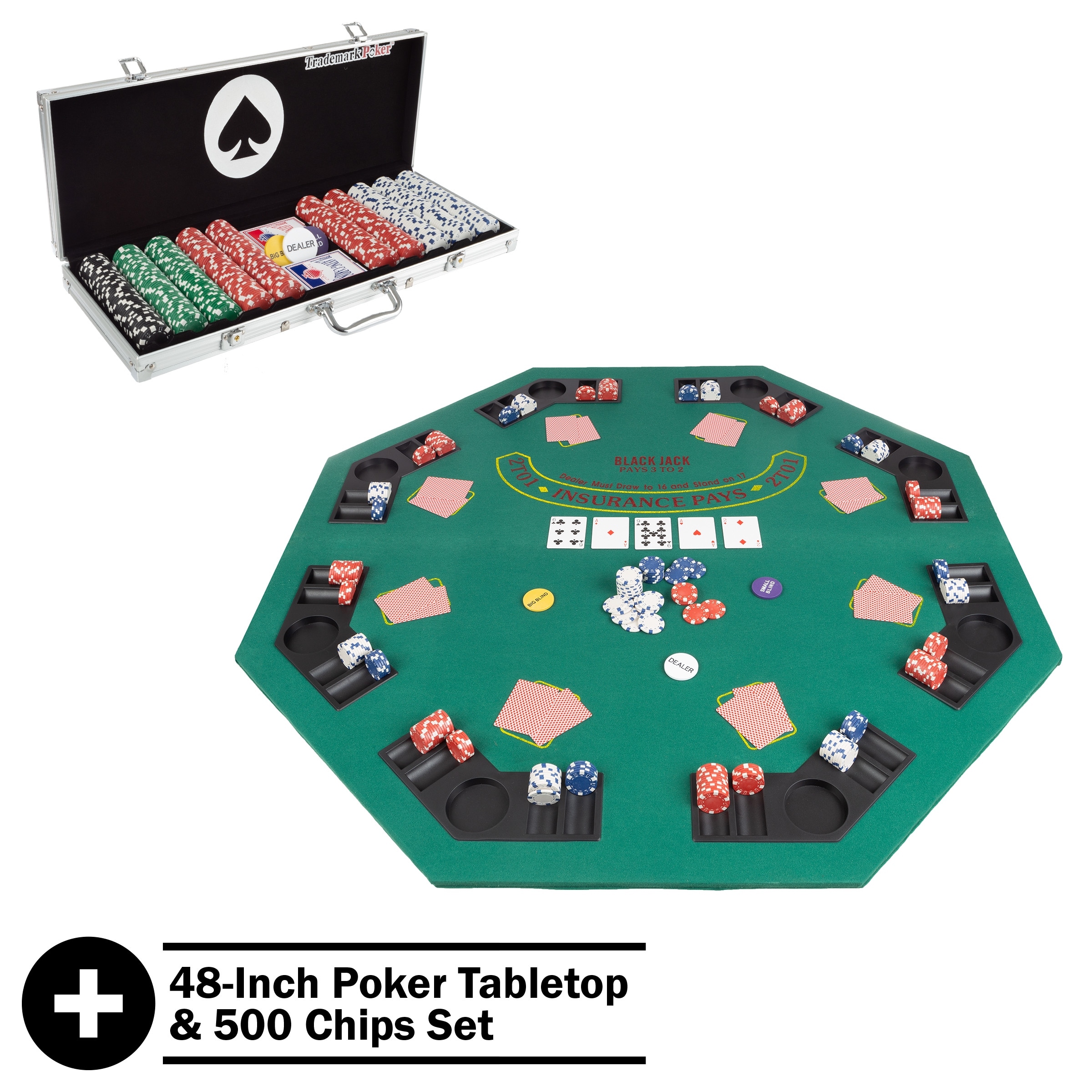 48-Inch Poker Table Top 500 Chips Set - Foldable - - 36754786