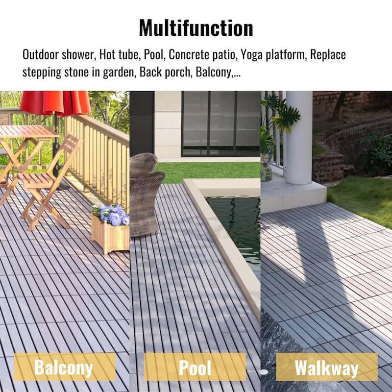 20 PCS Interlocking Deck Tiles Striped Pattern, 12" x 12"Square Acacia Hardwood Outdoor Flooring for Patio,Bancony,Pool Side