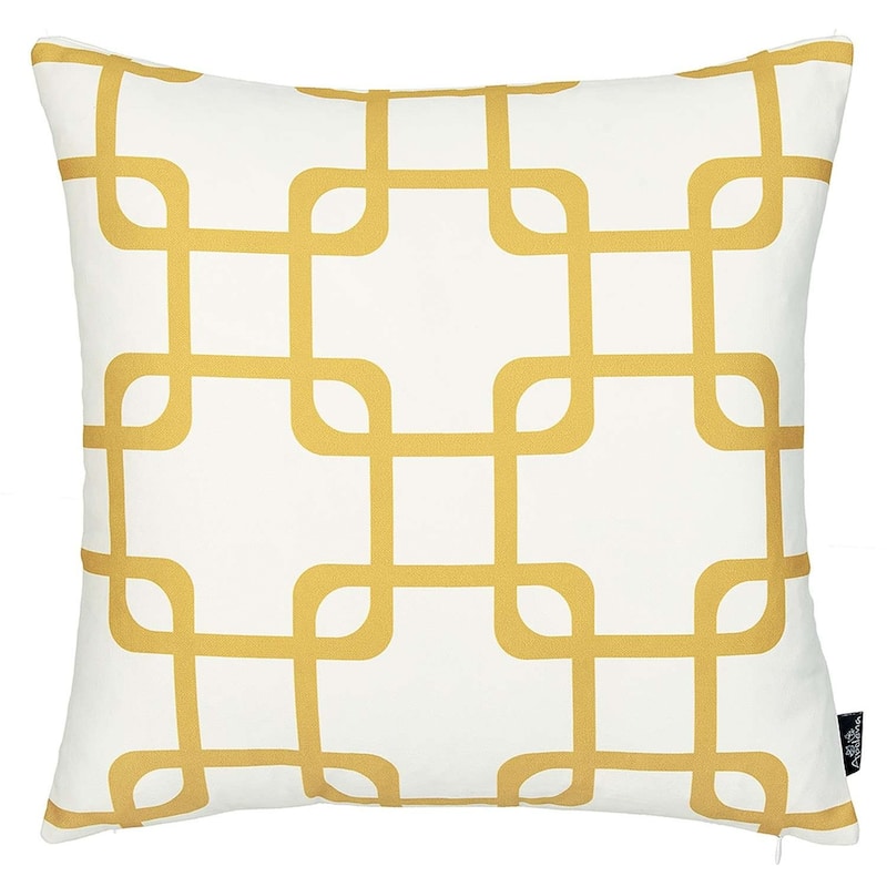 Yellow and White Grid Geometric Throw Pillow