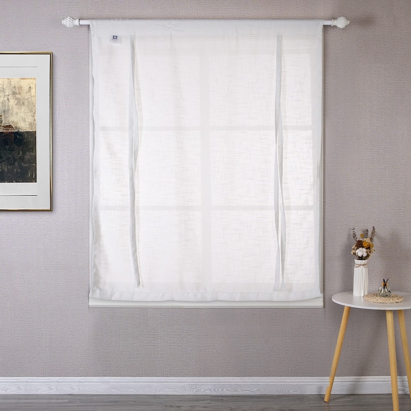 DriftAway Solid Color Faux Linen Slub Sheer Voile Tie Up
