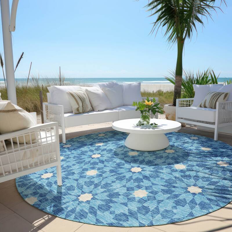 Machine Washable Indoor/ Outdoor Chantille Boho Morrocan Rug - Denim - 8' x 8'