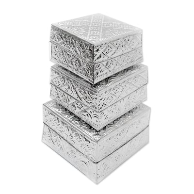 Novica Handmade Lempuyang Sunset In Large Decorative Aluminum Boxes (Set Of 3)
