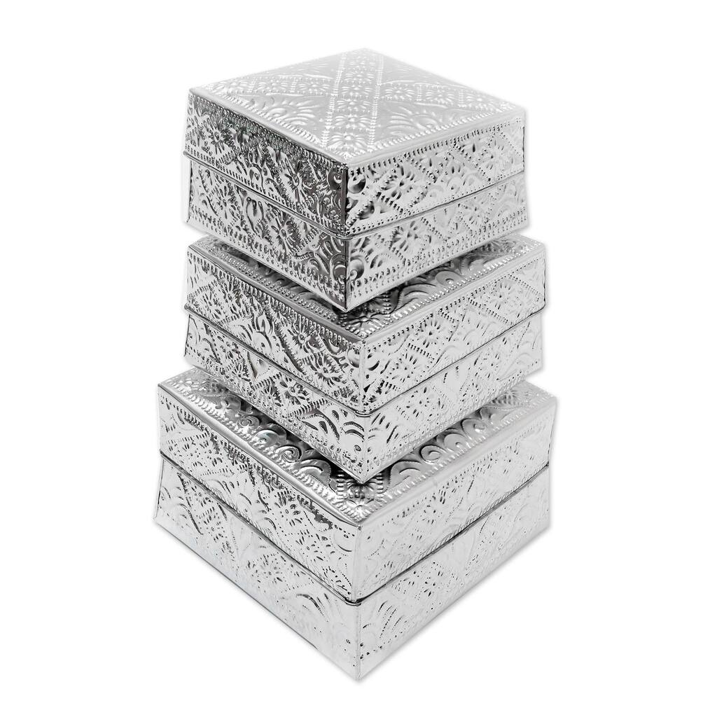 Novica Handmade Lempuyang Sunset In Large Decorative Aluminum Boxes (Set Of 3)