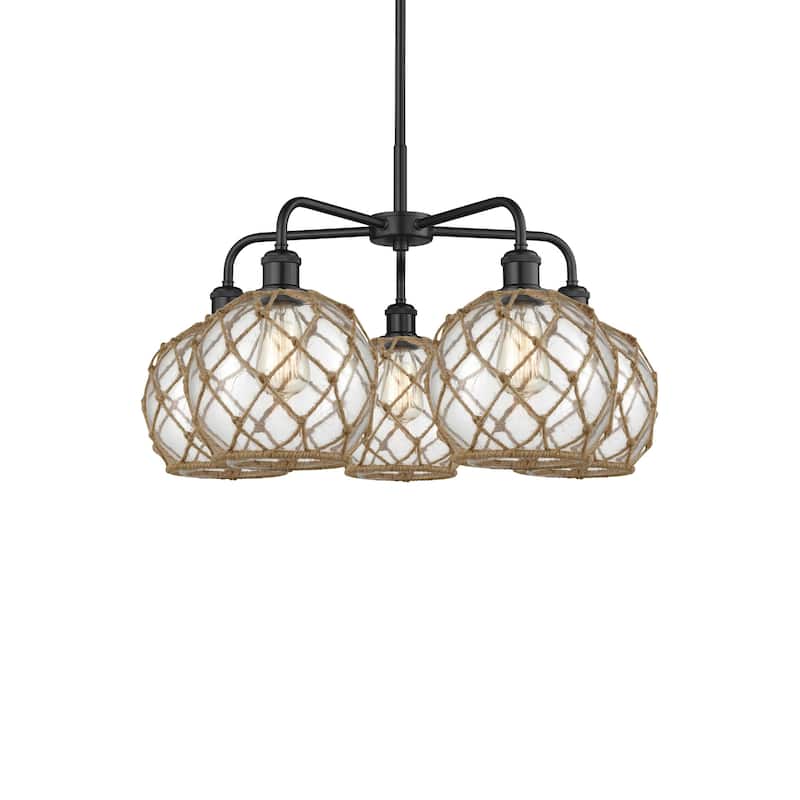 Innovations Lighting 516-5CR-16-27 Farmhouse Rope Chandelier Farmhouse - Matte Black / Clear Glass with Brown Rope