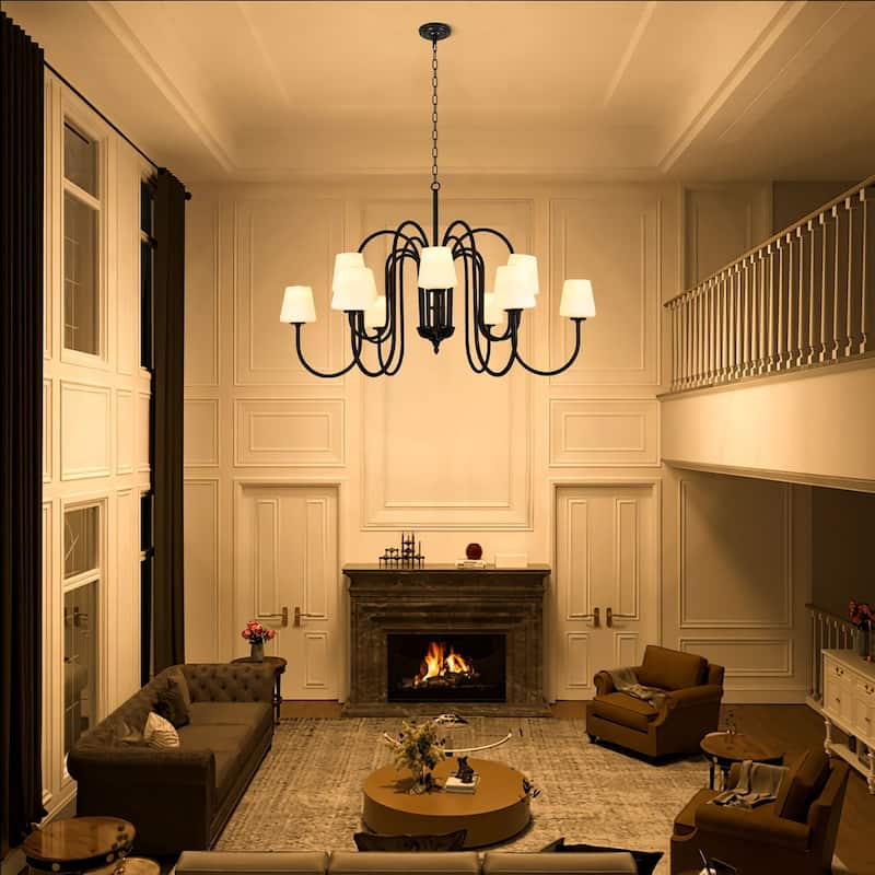 12-Lights Vintage Industrial Style Black Iron Chandelier - Matte Black