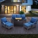preview thumbnail 70 of 174, Pocassy Outdoor Patio Furniture Set 6PCS Sofa Swivel Chair Ottoman with Fire Table - Brown Rattan - Blue Cushion