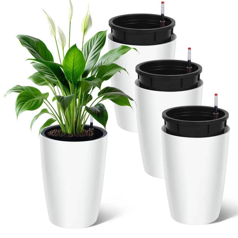 Set of 4 16" Outdoor Indoor Planter Pots with Drainage Holes for Garden, Patio, Balcony, Lounge - White