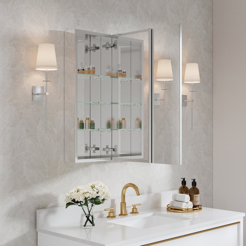 32"W X 30'H Recessed or Surface Wall Mount Bathroom Medicine Cabinet With Adjustable Glass Shelves