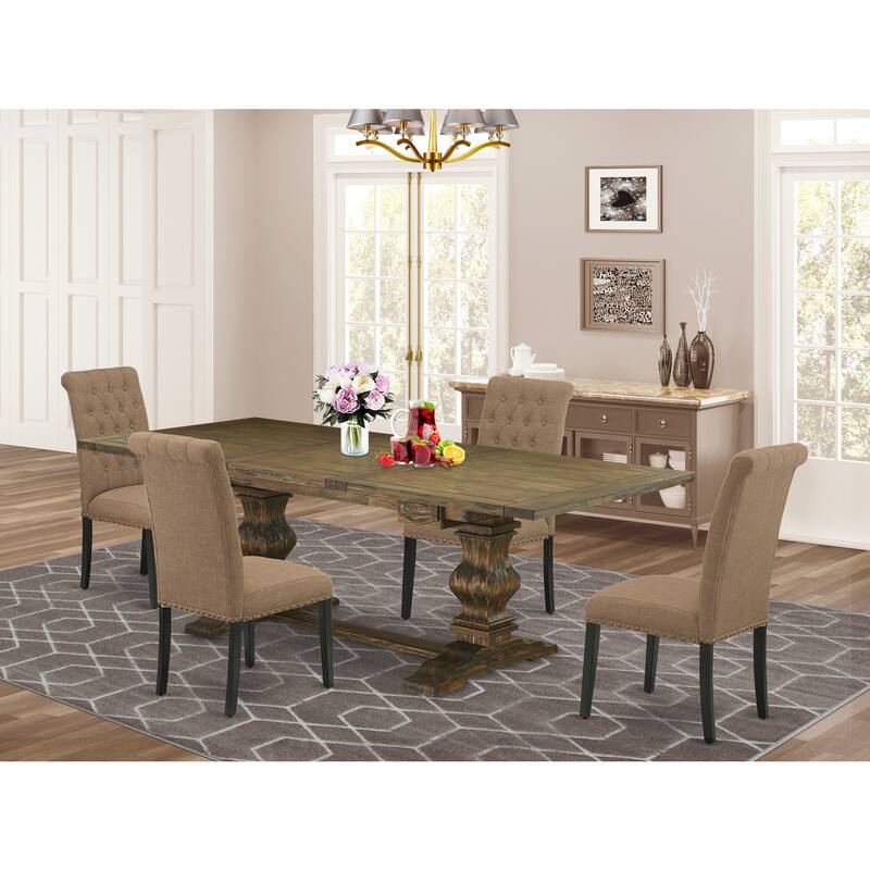 5-Piece Kitchen Table Set with Dining Chairs - Linen Fabric Seats & Distressed Finish - Modern Dining Room Furniture - 92