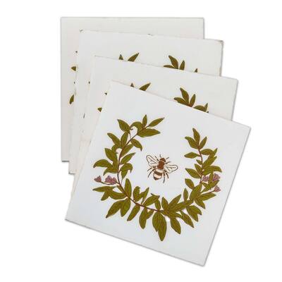 Bee Coaster Set - Multicolor Wooden Coasters for Spring/Summer, Wipe Clean, 4" x 4" x 1", Perfect for Bar Use
