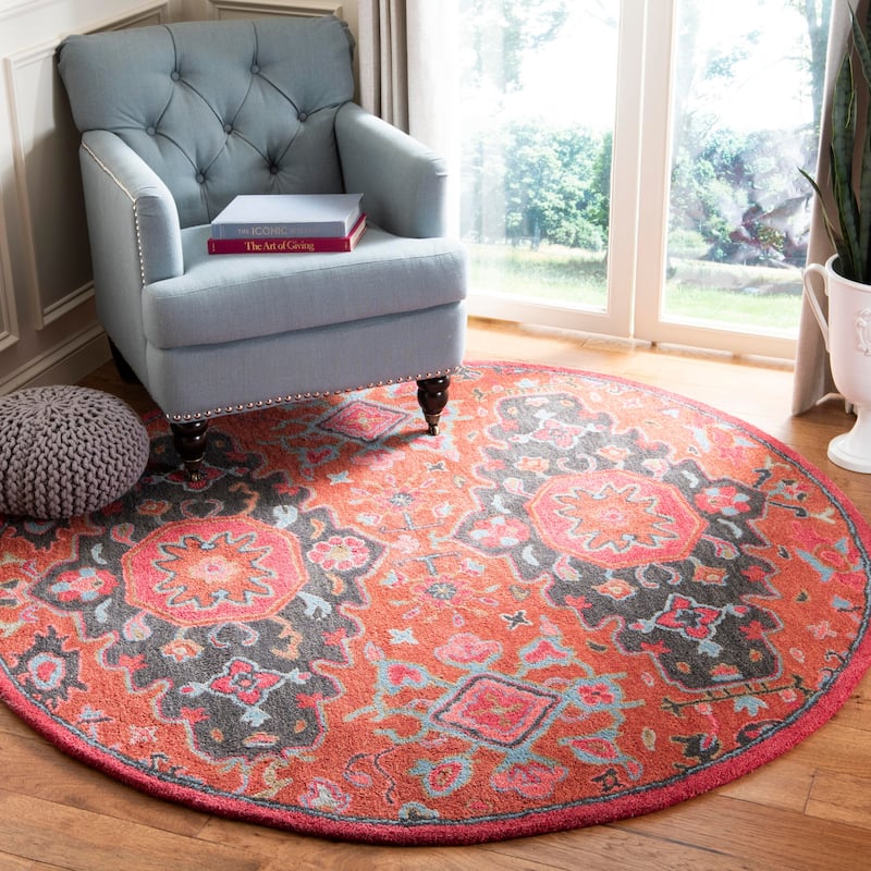 SAFAVIEH Handmade Heritage Krystelle Traditional Oriental Wool Rug - 6' Round - Rust/Multi
