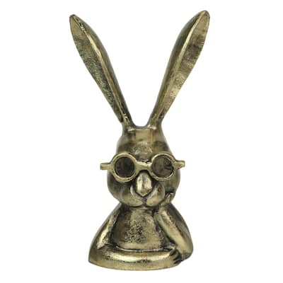 Whimsical Gold Bunny Statue 10.25" Cast Aluminum, Elegant Home Decor - 10.25 X 5.5 X 4.25 inches