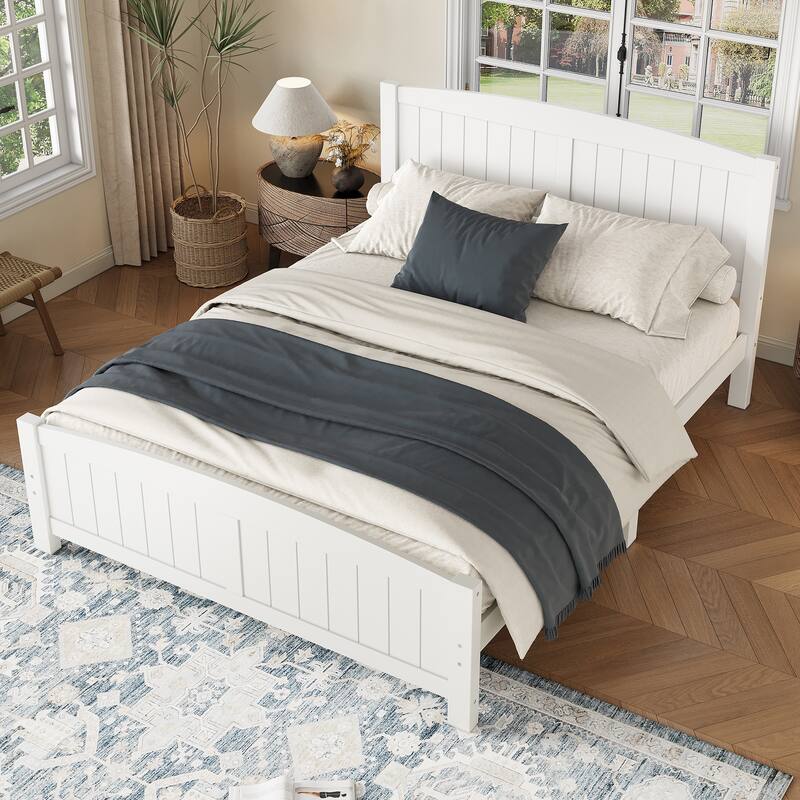 Queen Size Platform Bed, Solid Wood Platform Bed with Support Slats and Strong Structure, No Box Spring Needed - Light White