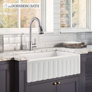 DORNBERG Fireclay 30" L X 18" W Farmhouse Kitchen Sink with Grid and Strainer