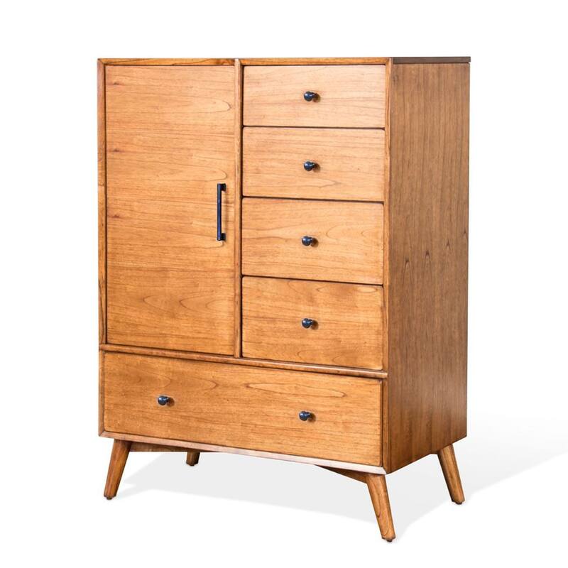 Amy 55 Inch Tall Half Wardrobe Chest, Side Cabinet, Brown Solid Wood