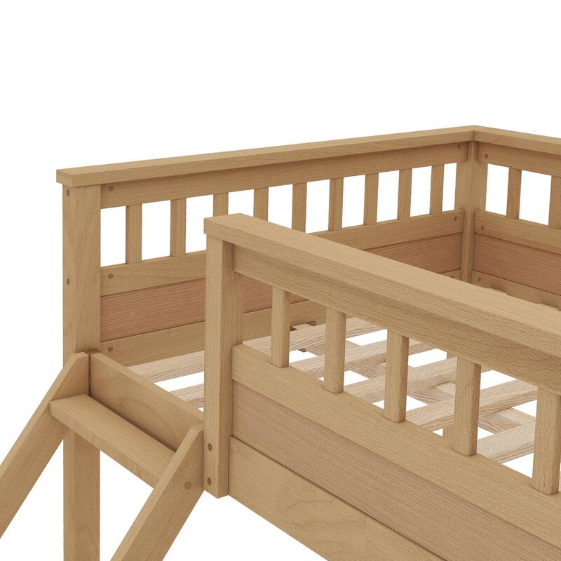 Twin XL-over-Queen Pinewood Bunk Bed with Detachable Design and Guardrails