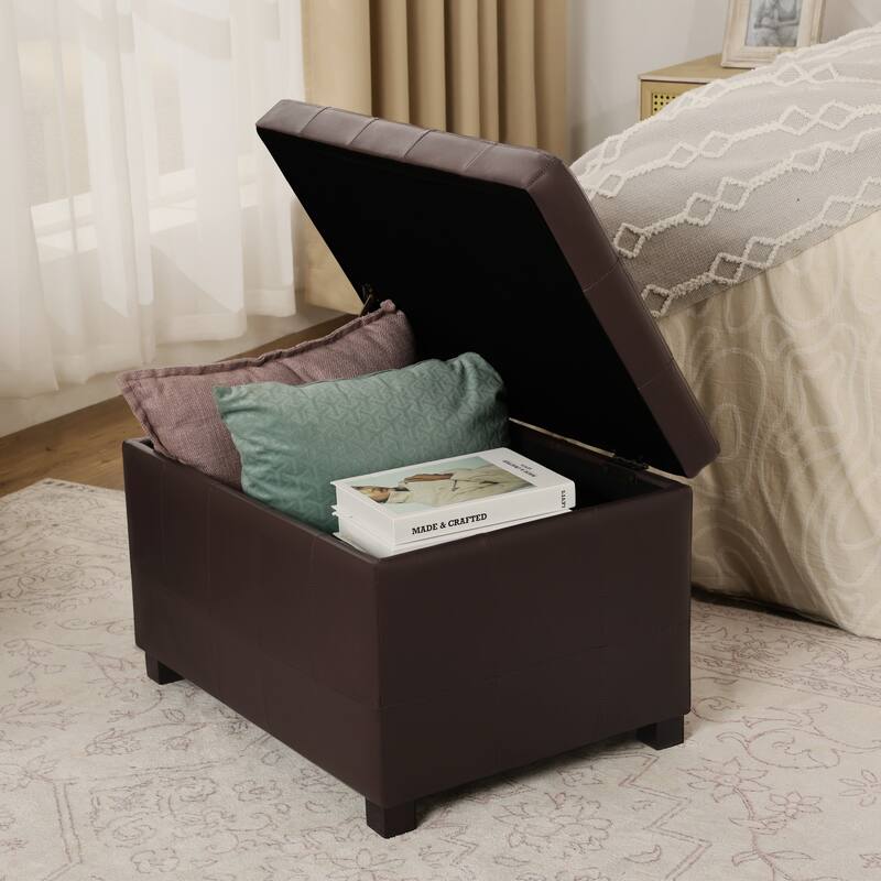 Adeco 24'' Faux Leather Storage Ottoman Bench with Tufted Top