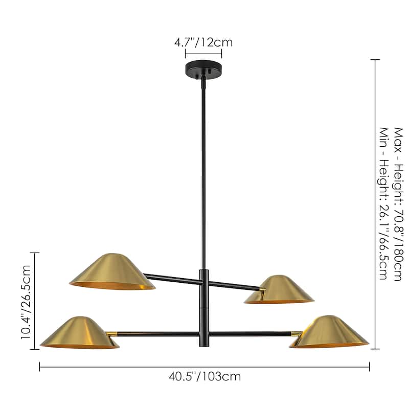 4-Light Modern Industrial Linear Sputnik Gold Chandelier for Dining Room/Living Room