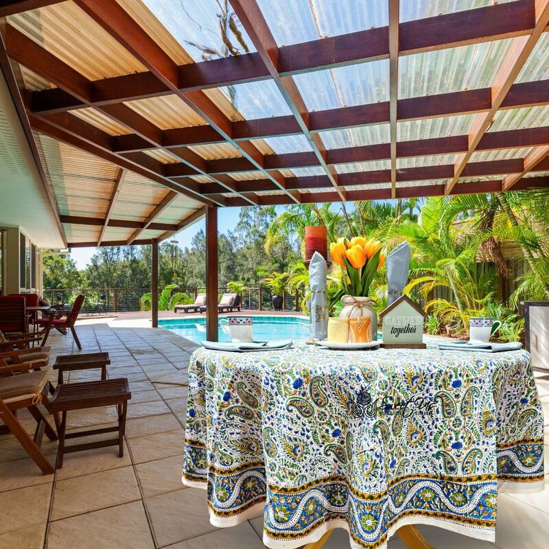 Block Print Cotton Paisley Floral Tablecloth Round Square - 72-inch Round