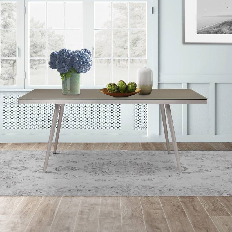 Phil 73 Inch Coffee Table, Tempered Glass Top, Smooth Gray Aluminum Frame