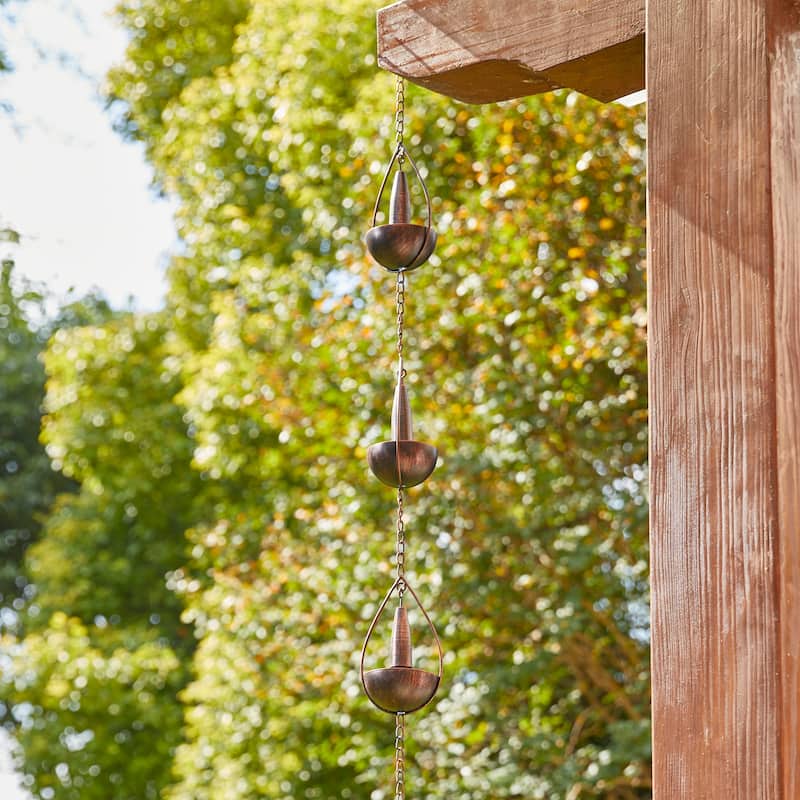 Glitzhome 2-Piece 102" Long Bronze Rain Chains with Fish/ Lotus/ Umbrella/ Watering Pot