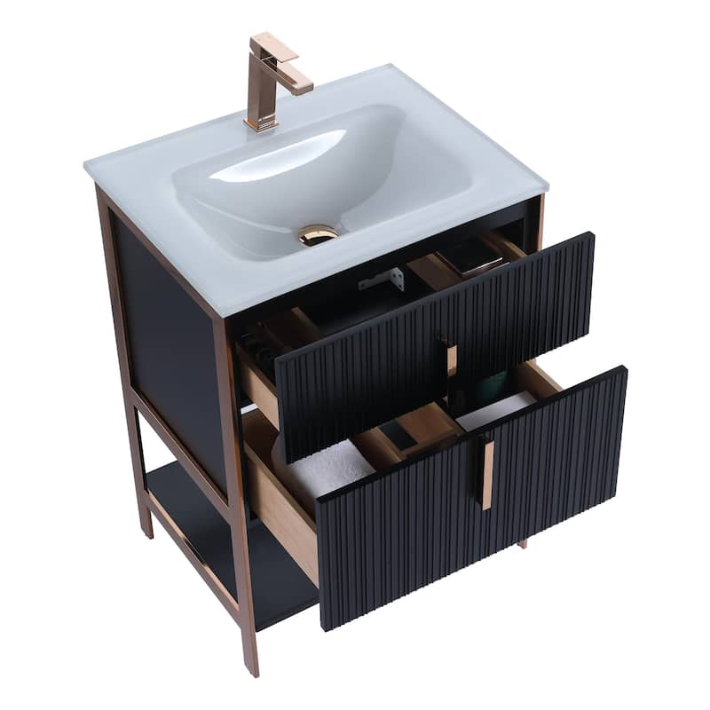 Fine Fixtures Serenity Modern Bathroom Vanity with White Glass Top