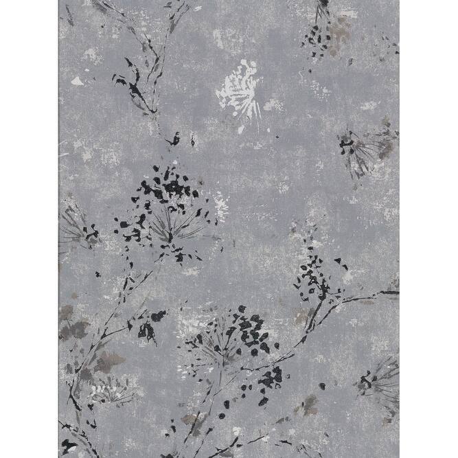 Brewster Misty Charcoal Distressed Dandelion Wallpaper - 27in x 324in x 0.025in