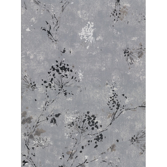 Brewster Misty Charcoal Distressed Dandelion Wallpaper - 27in x 324in x 0.025in