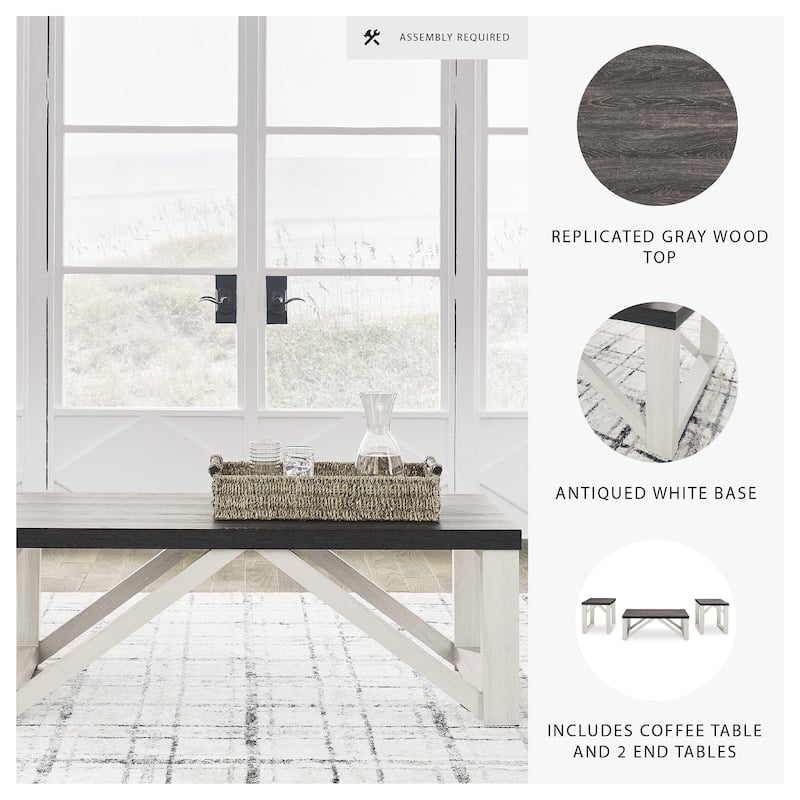 Signature Design by Ashley Dorrinson Antique White Table (Set of 3) - 48"W x 24"D x 17"H